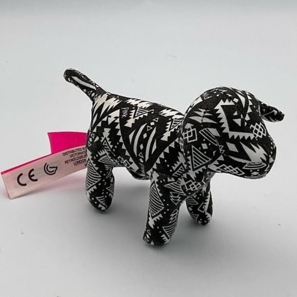 Victoria’s Secret PINK MINI Geometric black white plush dog NWOT - Picture 1 of 3